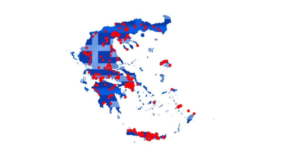 Η γεωγραφική κατανομή των επιθέσεων εις βάρος χώρων της Ορθόδοξης Εκκλησίας.