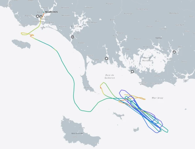         Ο πρώτος δοκιμαστικός πλους της φρεγάτας «Νέαρχος» όπως καταγράφηκε από το marinetraffic, credits: marinetraffic.com     