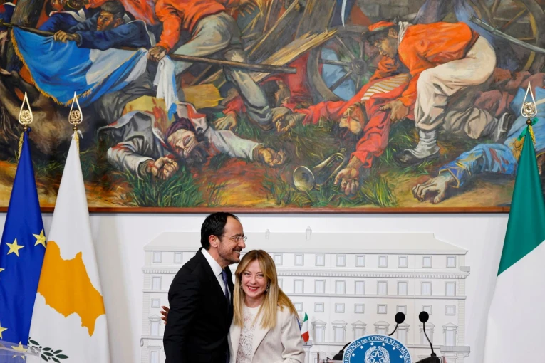 Η πρωθυπουργός της Ιταλίας Τζόρτζια Μελόνι με τον Πρόεδρο της Κύπρου Νίκο Χριστοδουλίδη/Φωτ. αρχείου ΑΠΕ-ΜΠΕ