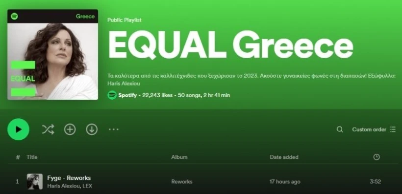 Διάκριση για τη Χαρούλα Αλεξίου από το Spotify