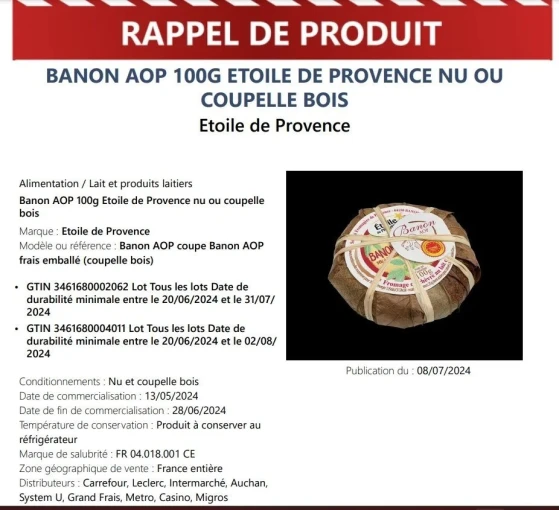 Η ανακοίνωση ανάκλησης του μολυσμένου τυριού στη Γαλλία