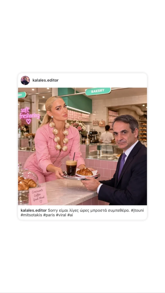<b>Ιωάννα Τούνη και Κυριάκος Μητσοτάκης σε χιουμοριστική εικόνα για τα εγκαίνια στο Παρίσι</b>