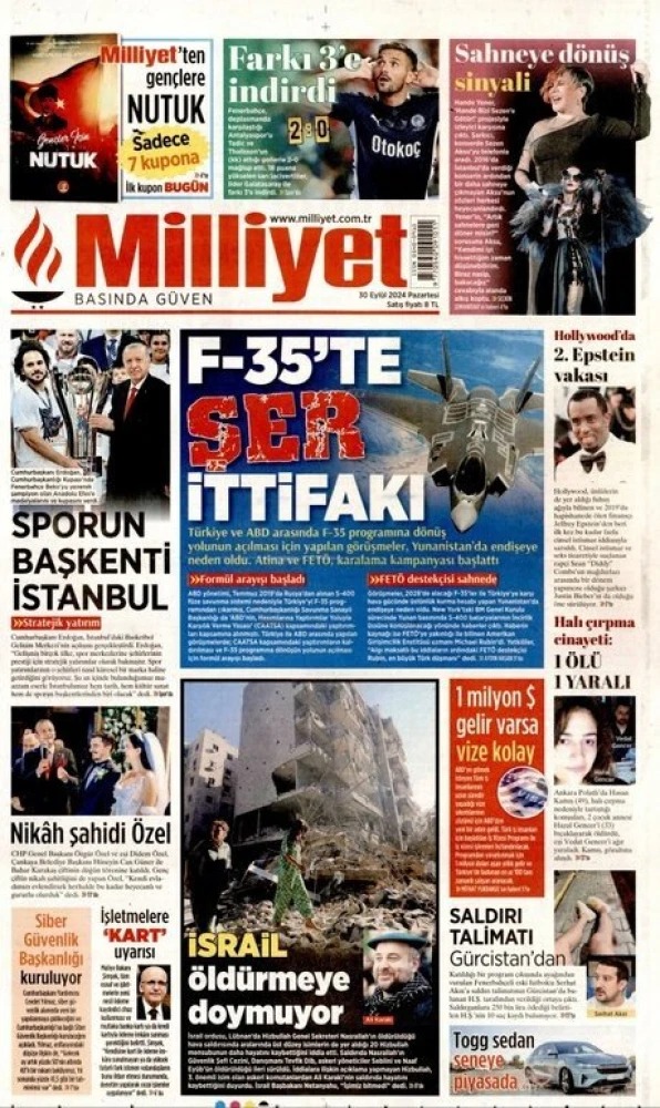 Το σημερινό πρωτοσέλιδο της Milliyet Το σημερινό πρωτοσέλιδο της Milliyet