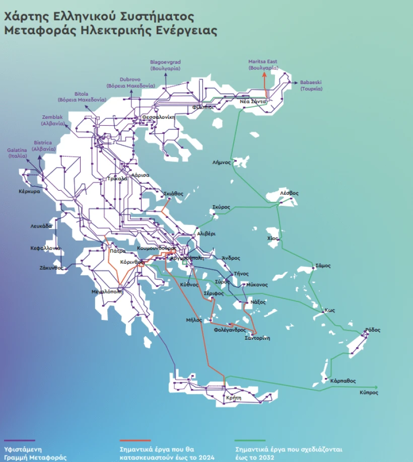 Χάρτης Ελληνικού Συστήματος Μεταφοράς Ηλεκτρικής Ενέργειας. Πηγη: ΑΔΜΗΕ Χάρτης Ελληνικού Συστήματος Μεταφοράς Ηλεκτρικής Ενέργειας. Πηγη: ΑΔΜΗΕ