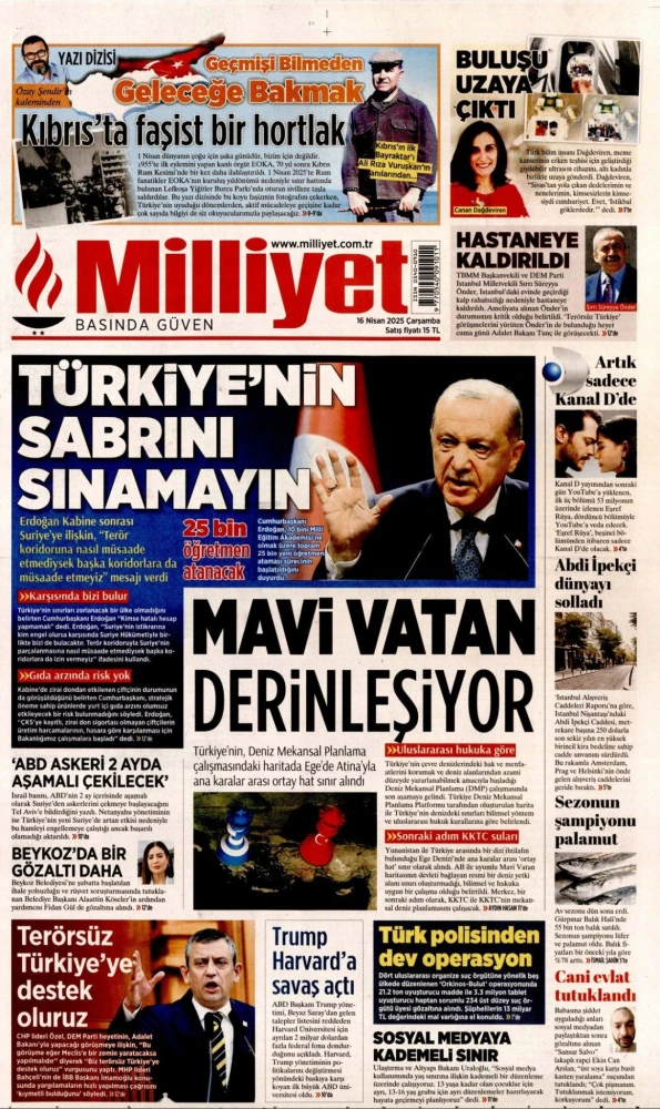Το πρωτοσέλιδο της Milliyet