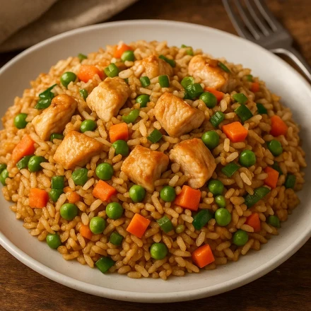 Τηγανητό ρύζι με λαχανικά και κοτόπουλο