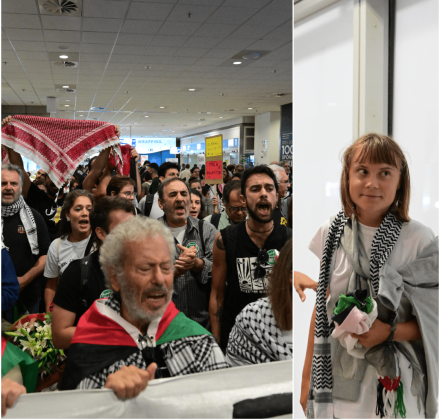 Global Sumud Flotilla: Με πανό και συνθήματα η επιστροφή των Ελλήνων - Μαζί τους η Γκρέτα Τούνμπεργκ Global Sumud Flotilla: Με πανό και συνθήματα η επιστροφή των Ελλήνων - Μαζί τους η Γκρέτα Τούνμπεργκ