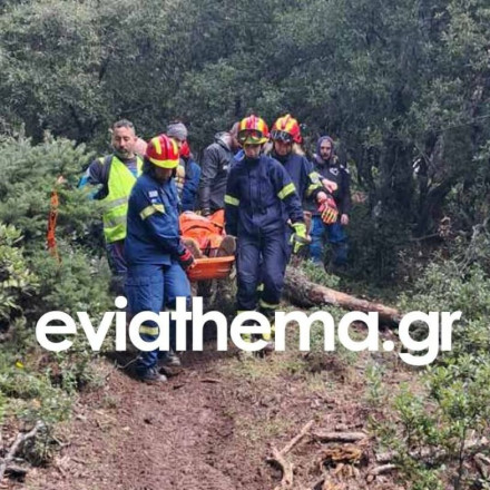 Δύσκολη επιχείρηση διάσωσης αναβάτη μηχανής σε ορεινή περιοχή στην Εύβοια με αίσιο τέλος