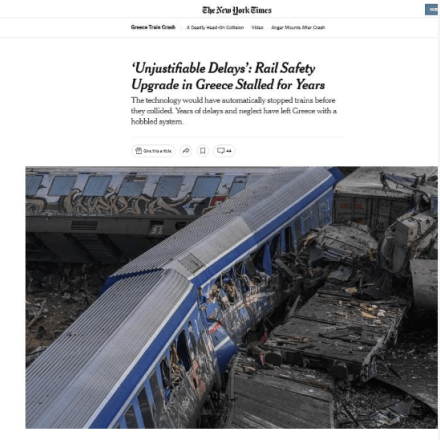 New York Times: Οι αδικαιολόγητες καθυστερήσεις που οδήγησαν στην τραγωδία στα Τέμπη