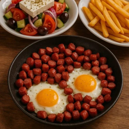 Λουκάνικα με αυγά στο τηγάνι