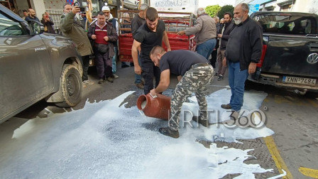 Αγρότες έχυσαν γάλα έξω από τη ΔΟΥ Χανίων σε κινητοποίηση για τον προϋπολογισμό - Βίντεο