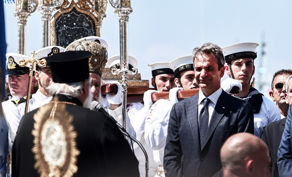 Εορτασμός της Κοίμησης της Θεοτόκου και εκδηλώσεις για την επέτειο του τορπιλισμού τού καταδρομικού "Έλλη", στην Τήνο παρουσία του Πρωθυπουργού Κυριάκου Μητσοτάκη, Τρίτη 15 Αυγούστου 2023. (ΚΩΣΤΑΣ ΤΖΟΥΜΑΣ/EUROKINISSI)