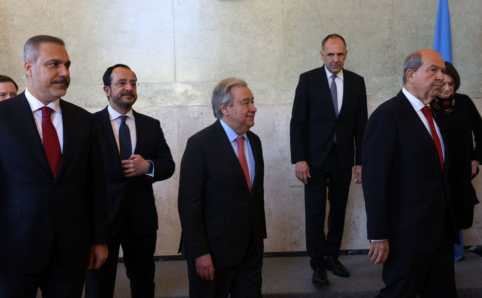 Εικόνα από τη διευρυμένη διάσκεψη για το Κυπριακό στη Γενεύη τον Μάρτιο 2025 (φωτο: ΑΠΕ-ΜΠΕ/ ΚΥΠΕ/ΚΑΤΙΑ ΧΡΙΣΤΟΔΟΥΛΟΥ)