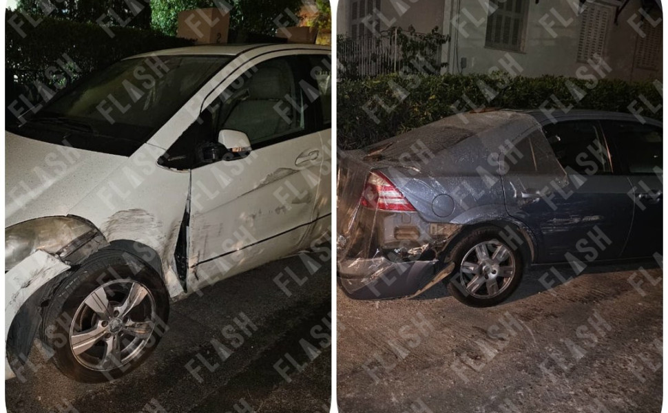 Εικόνα από τρακαρισμένα οχήματα στην οδό Δοϊράνης στη Φιλοθέη που φέρεται να χτύπησε με το ΙΧ του ο γνωστός ηθοποιός (φωτο: Flash.gr/Γιάννης Κέμμος)