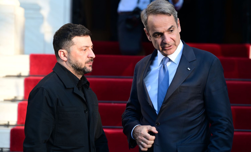 Κυριάκος Μητσοτάκης και Βολοντίμιρ Ζελένσκι στο Μέγαρο Μαξίμου/Φωτ. EUROKINISSI