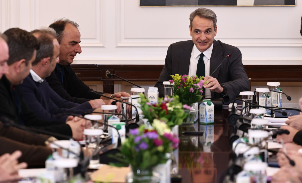 Ο Κυριάκος Μητσοτάκης στη συνάντηση με αντιπροσωπεία των αγροτών / Φωτ.: Intime