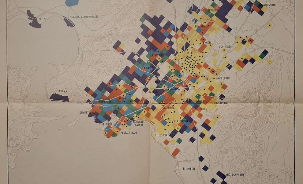 Χάρτης από τη μελέτη του Guy Burgel για την οικονομική γεωγραφία της Αθήνας. Πηγή: Nikos Belavilas/Facebook