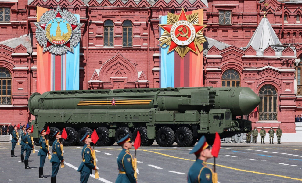 epa10616782 A Russian Yars intercontinental ballistic missile launcher drives during a Victory Day military parade on Red Square in Moscow, Russia, 09 May 2023. Russia marks the 78th anniversary of the victory in World War II over Nazi Germany and its all