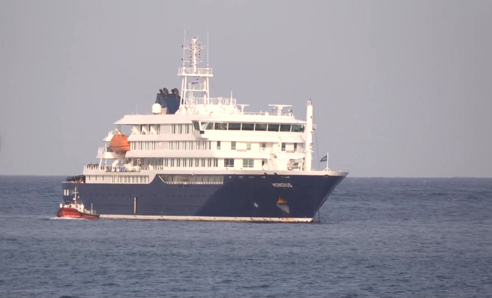 A boat beside cruise ship MV Hondius REUTERS TV