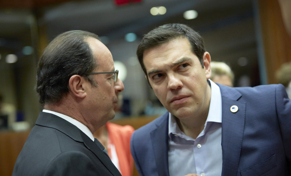 Φρανσουά Ολάντ και Αλέξης Τσίπρας στη Σύνοδο Κορυφής της Ευρωζώνης, στις Βρυξέλλες, την Κυριακή 12 Ιουλίου 2015 (EUROKINISSI/ΕΥΡΩΠΑΪΚΗ ΕΝΩΣΗ)