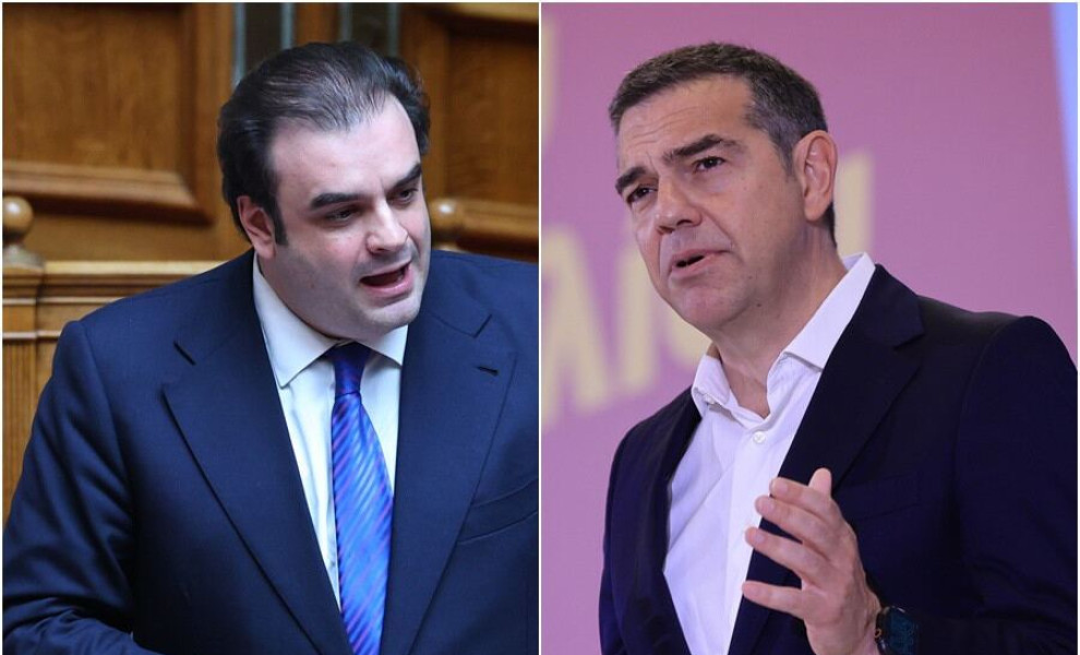 Ο υπουργός Οικονομικών, Κυριάκος Πιερρακάκης και ο επικεφαλής της ΕΛ.Α.Σ., Αλέξης Τσίπρας. Φωτό: EUROKINISSI