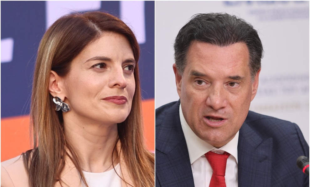 Ή Άννα Παπαδοπούλου (αριστερά) και ο Άδωνις Γεωργιάδης (δεξιά). Φωτό: Eurokinissi