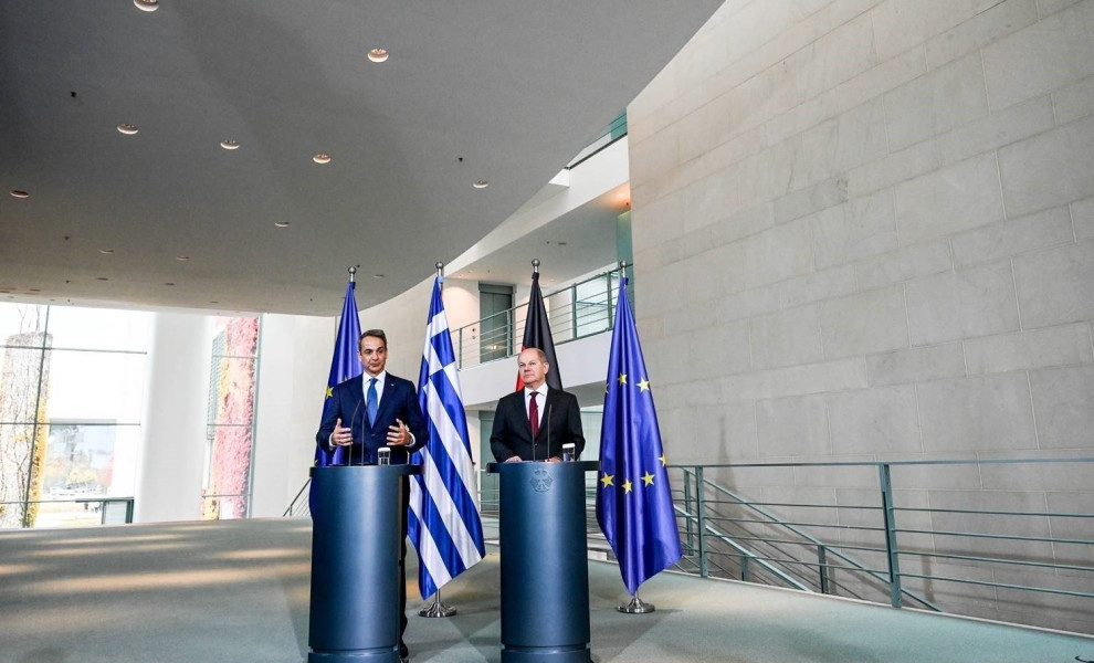 Κοινές δηλώσεις Μητσοτάκη-Σολτς στην Καγκελαρία/φωτό ΑΠΕ