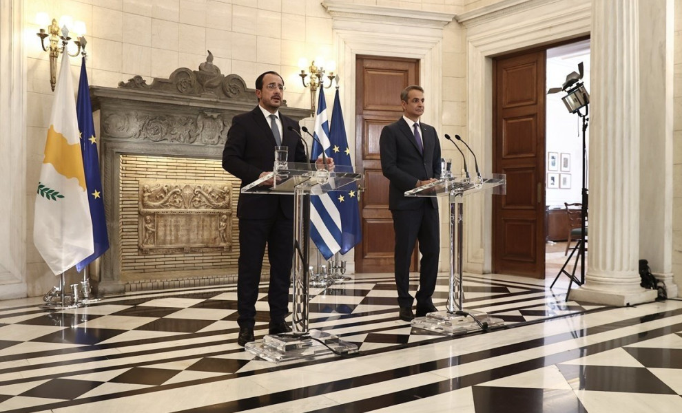 Μητσοτάκης - Χριστοδουλίδης σε κοινές δηλώσεις στο Μέγαρο Μαξίμου/φωτό intime