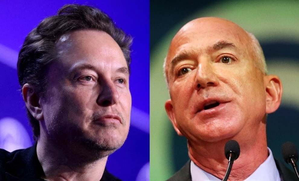 Έλον Μασκ (αριστερά) και Τζέφ Μπέζος (δεξιά). Φωτό: Reuters και EPA/ΑΠΕ-ΜΠΕ.