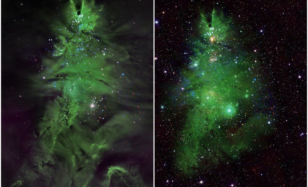 Δυο διαφορετικές λήψεις της NASA με το «αστρικό χριστουγεννιάτικο δέντρο», Credits: NASA