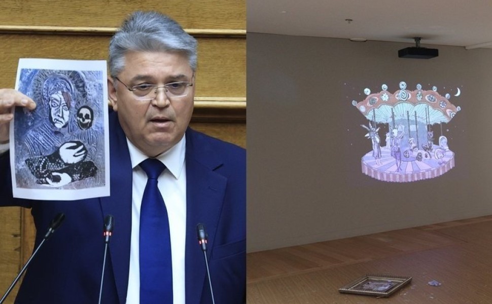 Δημήτρης Νατσιός και τα βανδαλισμένα έργα στην Εθνική Πινακοθήκη/Eurokinissi