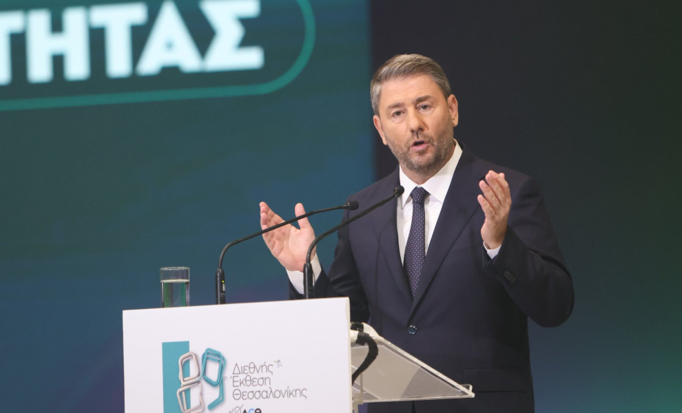 Ο πρόεδρος του ΠΑΣΟΚ Νίκος Ανδρουλάκης στο βήμα της ΔΕΘ/Eurokinissi