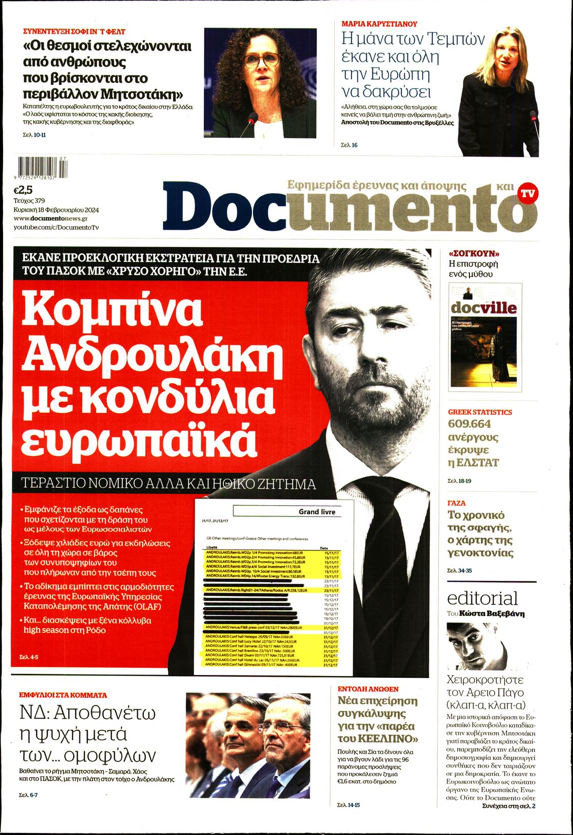 Πρωτοσέλιδο εφημερίδας DOCUMENTO