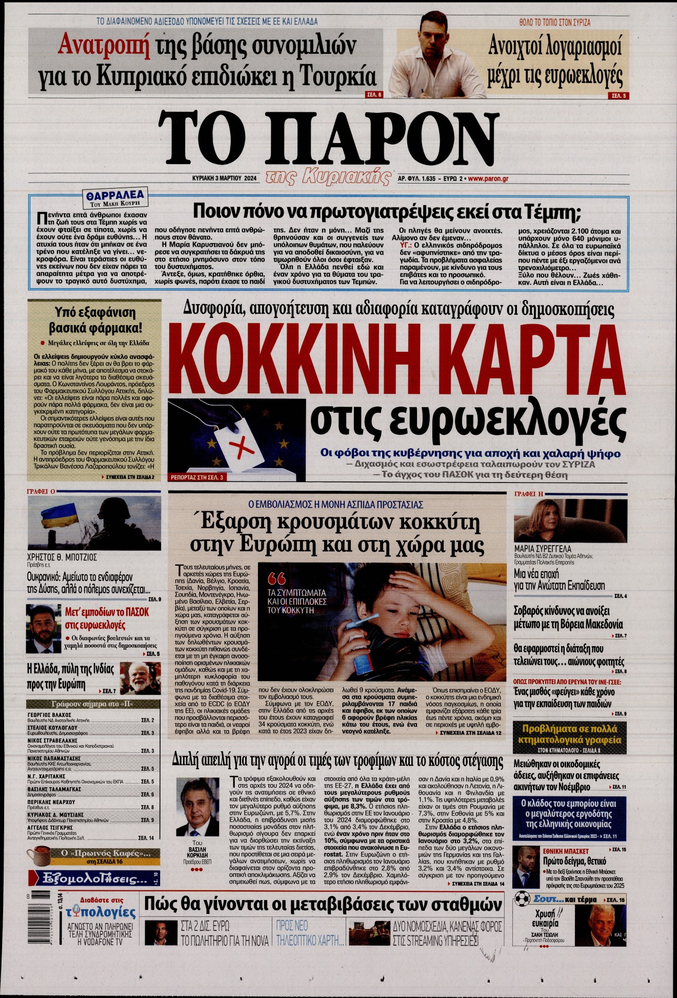 Πρωτοσέλιδο εφημερίδας ΤΟ ΠΑΡΟΝ