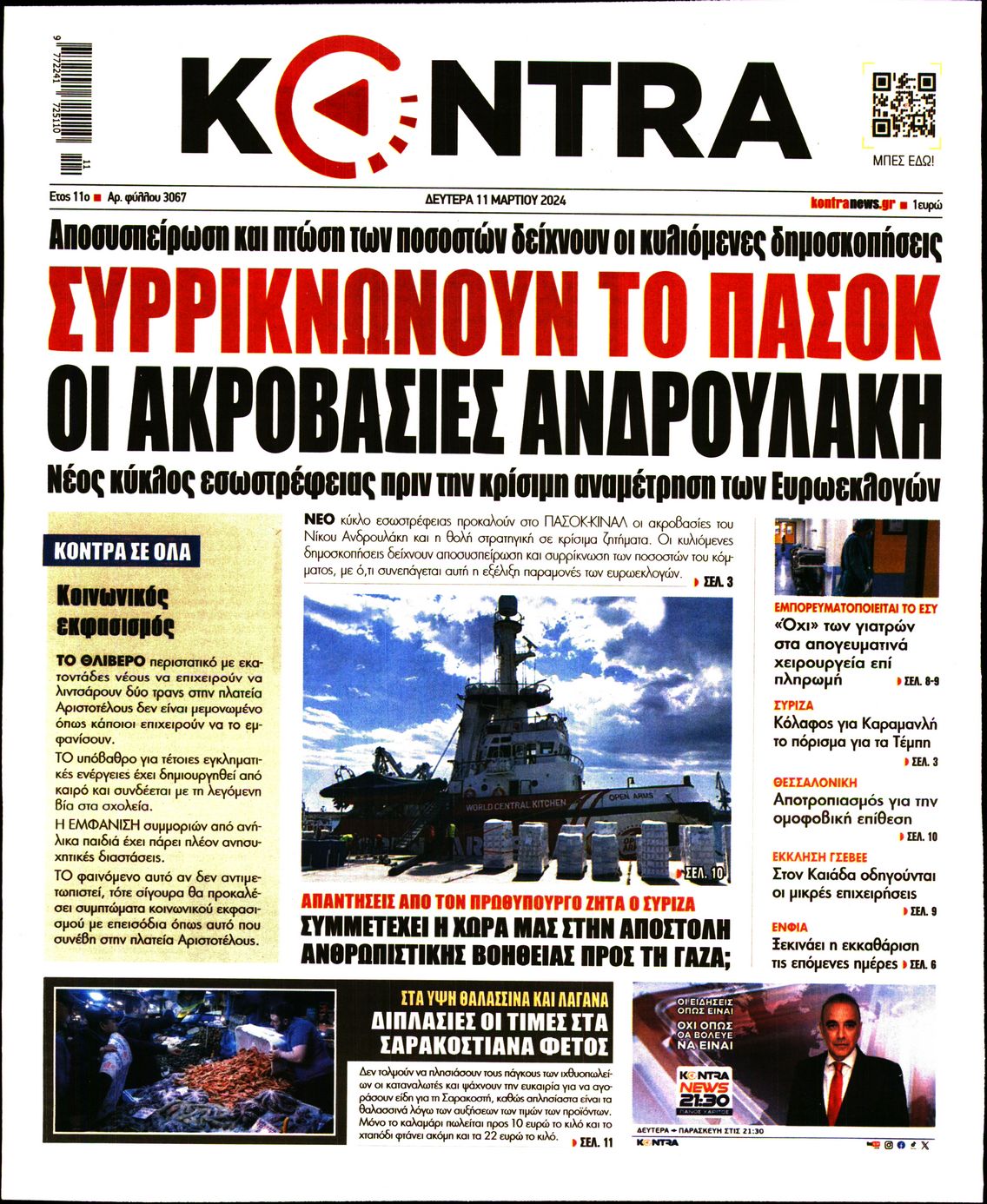 Πρωτοσέλιδο εφημερίδας KONTRA NEWS