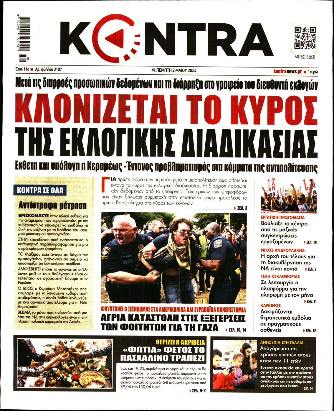 Πρωτοσέλιδο εφημερίδας KONTRA NEWS