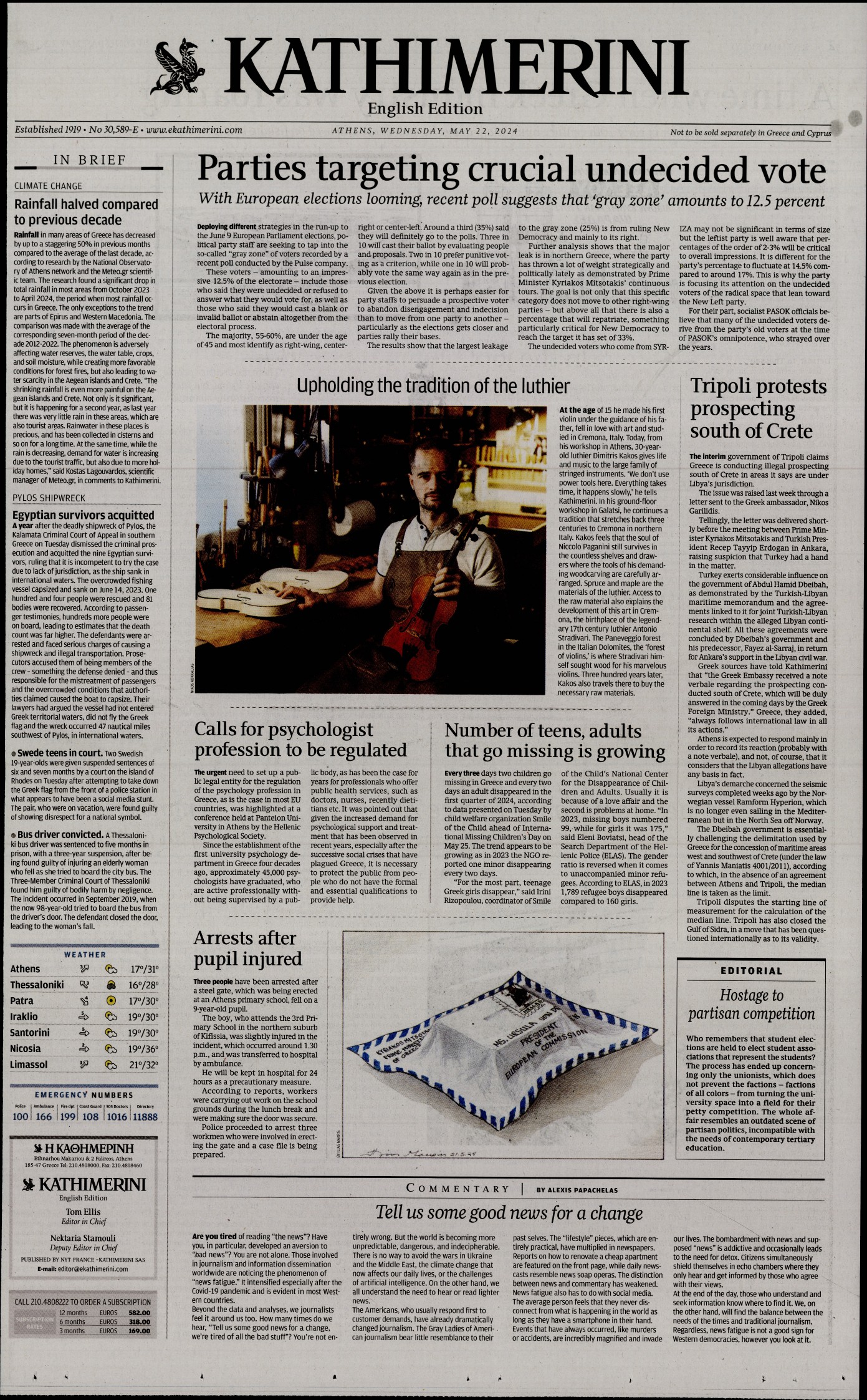Πρωτοσέλιδο εφημερίδας INTERNATIONAL NEW YORK TIMES_KATHIMERINI