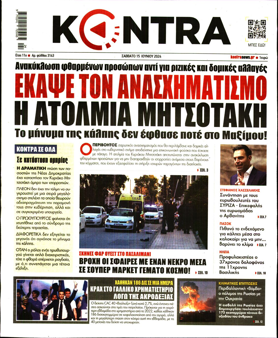 Πρωτοσέλιδο εφημερίδας KONTRA NEWS
