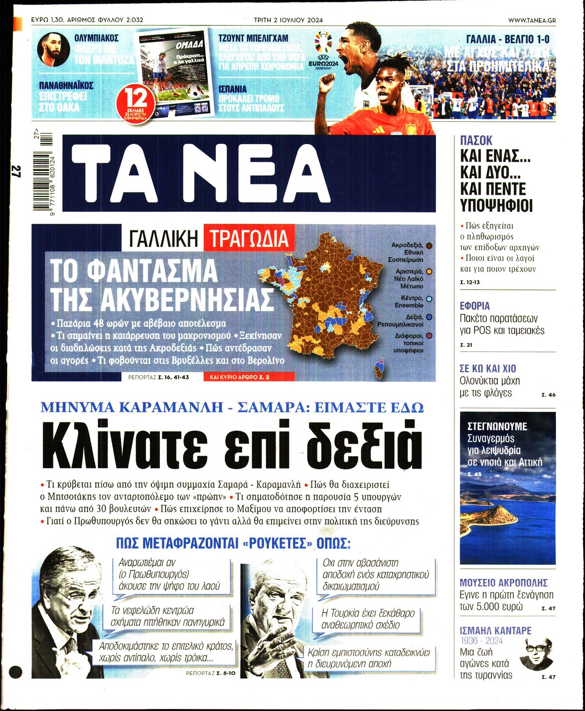 Πρωτοσέλιδο εφημερίδας ΤΑ ΝΕΑ