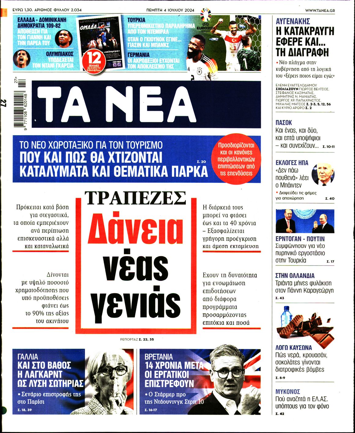 Πρωτοσέλιδο εφημερίδας ΤΑ ΝΕΑ
