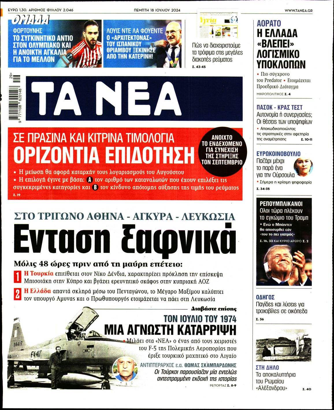 Πρωτοσέλιδο εφημερίδας ΤΑ ΝΕΑ