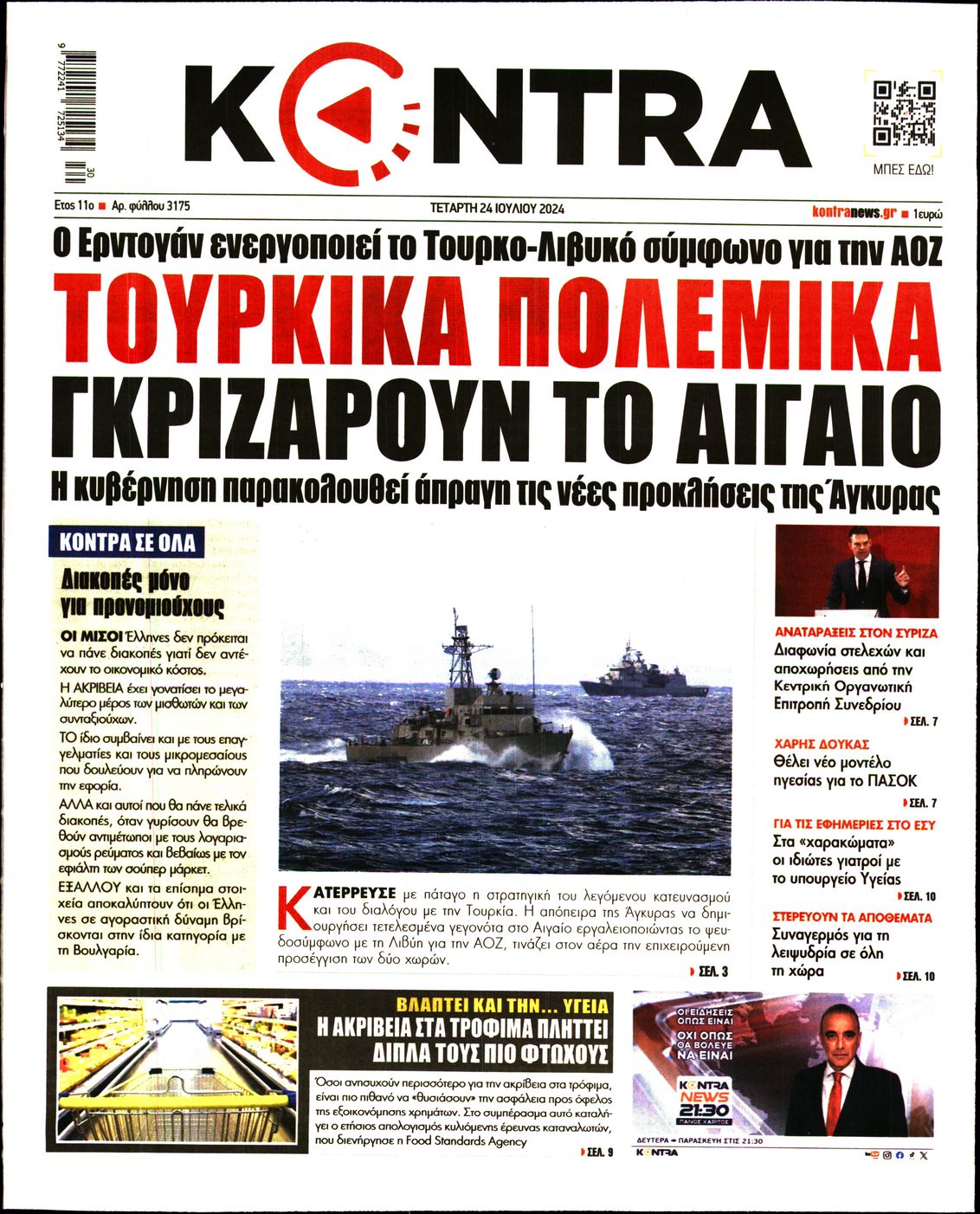 Πρωτοσέλιδο εφημερίδας KONTRA NEWS