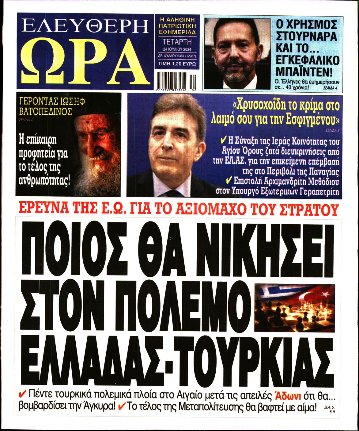 Πρωτοσέλιδο εφημερίδας ΕΛΕΥΘΕΡΗ ΩΡΑ