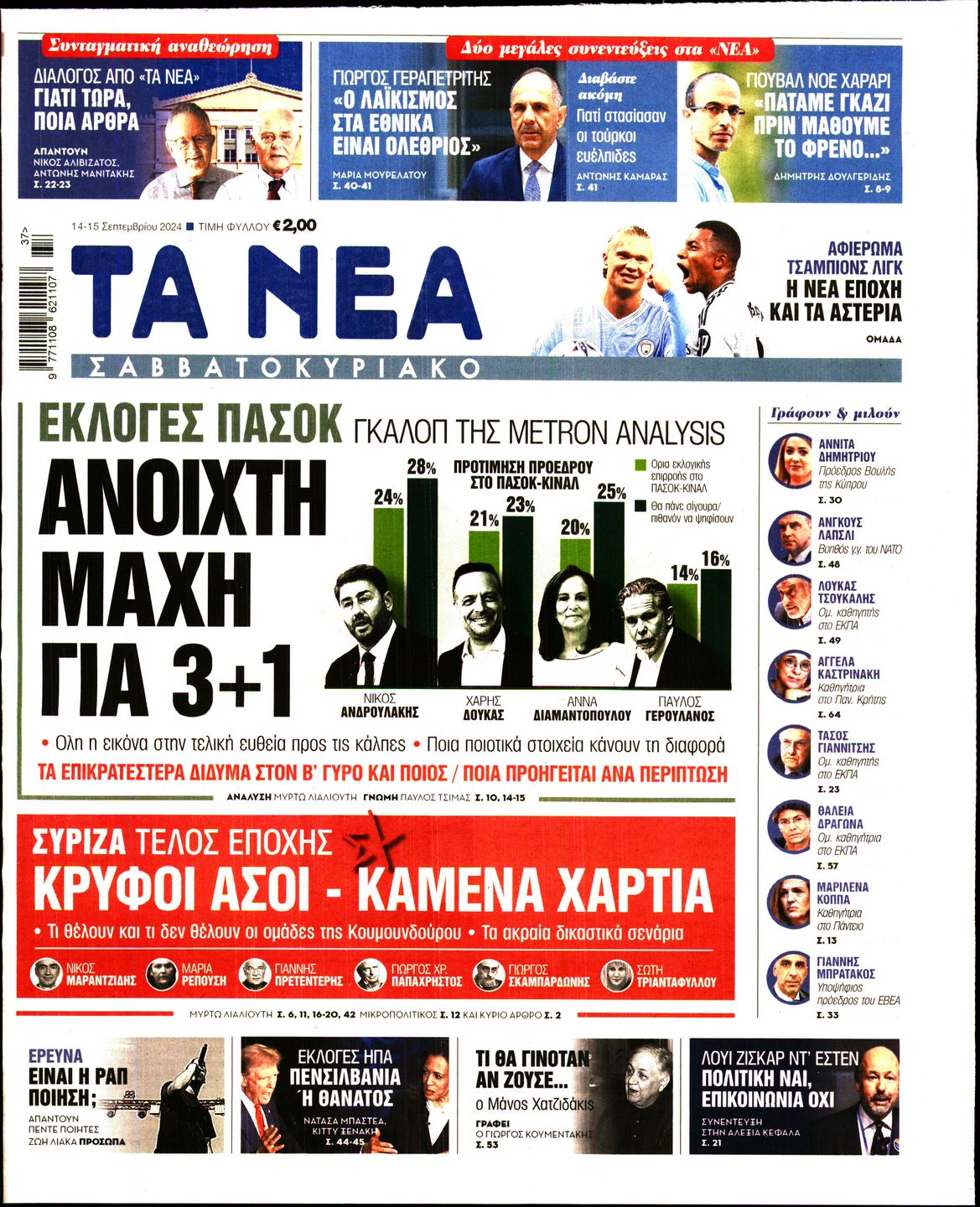 Πρωτοσέλιδο εφημερίδας ΤΑ ΝΕΑ
