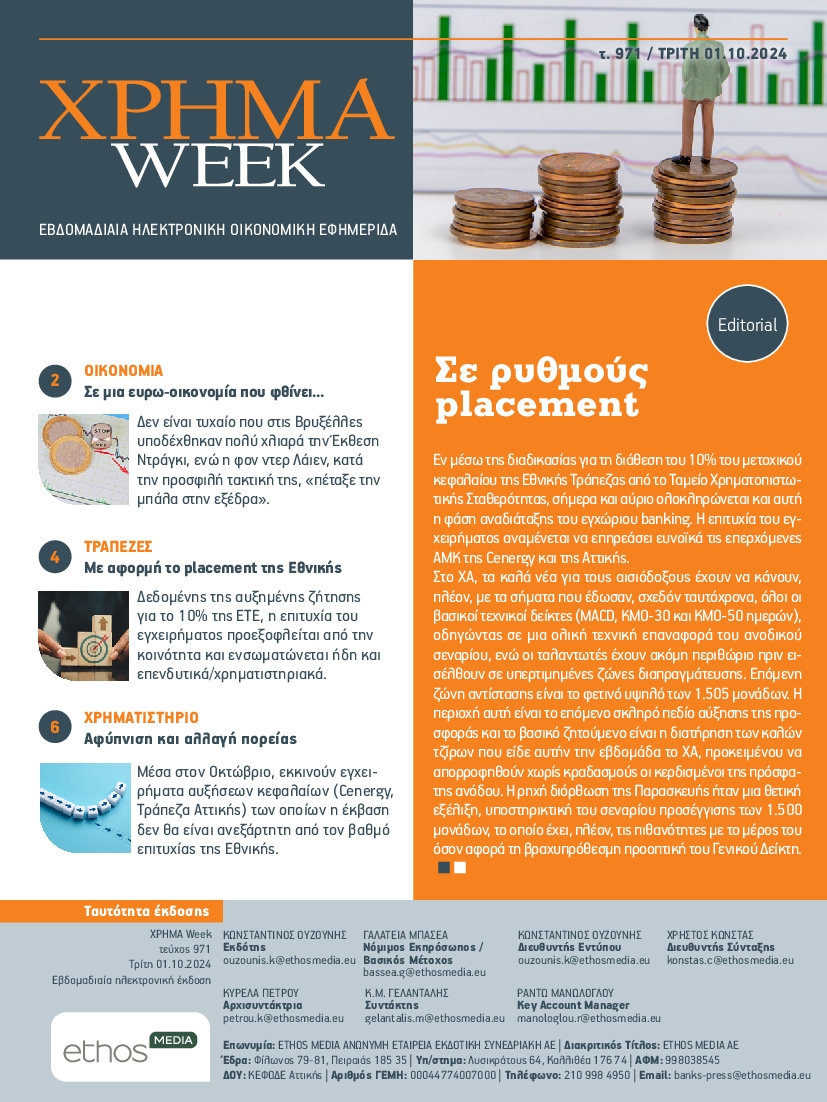 Πρωτοσέλιδο εφημερίδας ΧΡΗΜΑ WEEK