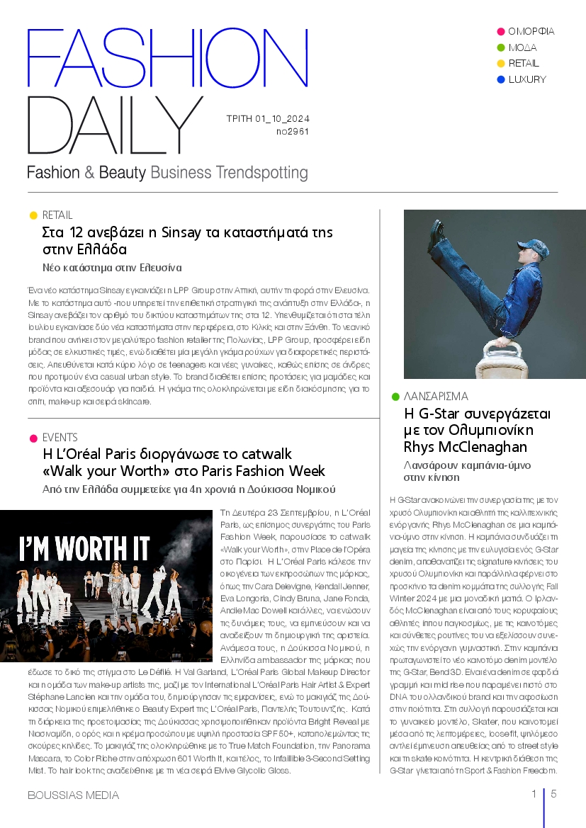 Πρωτοσέλιδο εφημερίδας FASHION DAILY