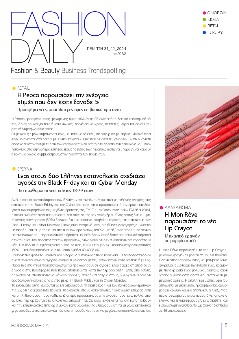 Πρωτοσέλιδο εφημερίδας FASHION DAILY