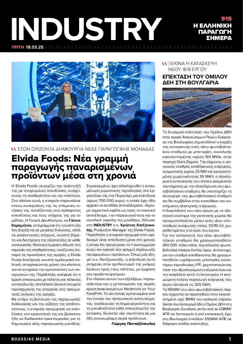 Πρωτοσέλιδο εφημερίδας INDUSTRY NEWSLETTER