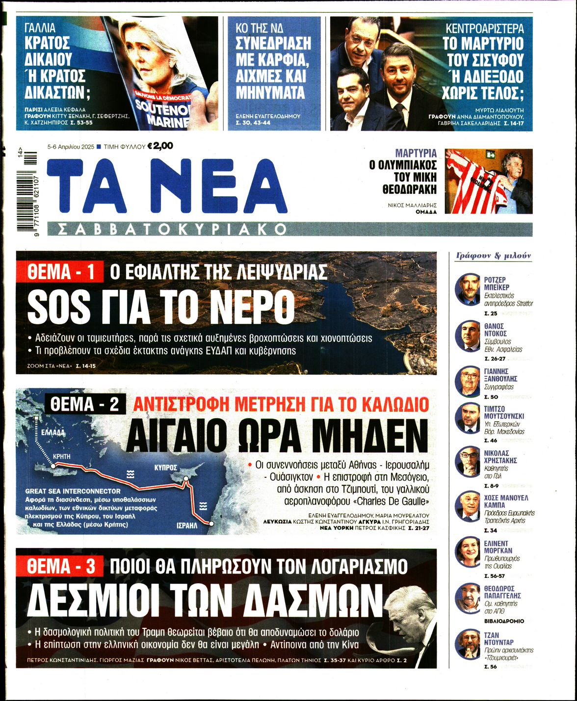 Πρωτοσέλιδο εφημερίδας ΤΑ ΝΕΑ