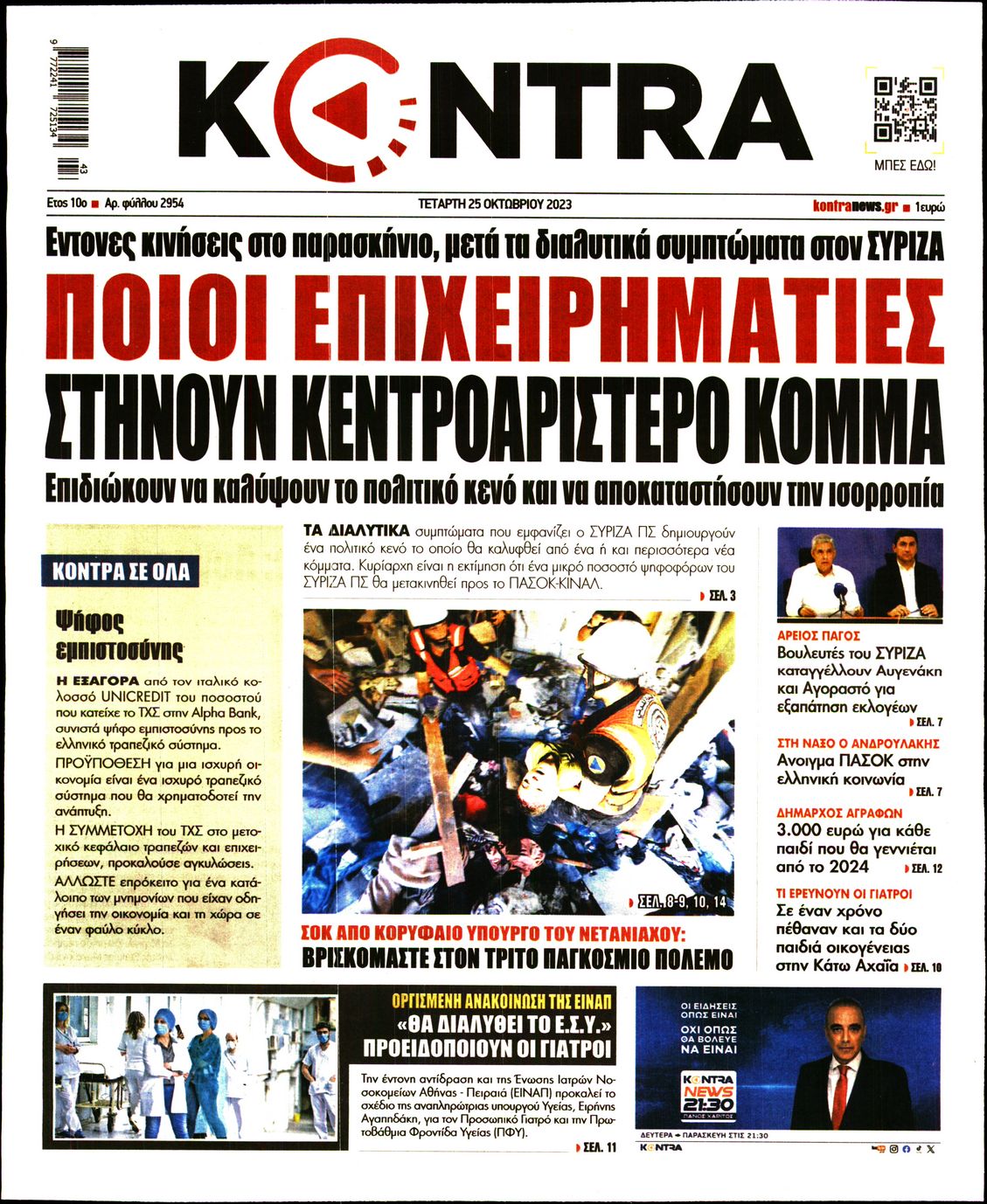 Πρωτοσέλιδο εφημερίδας KONTRA NEWS